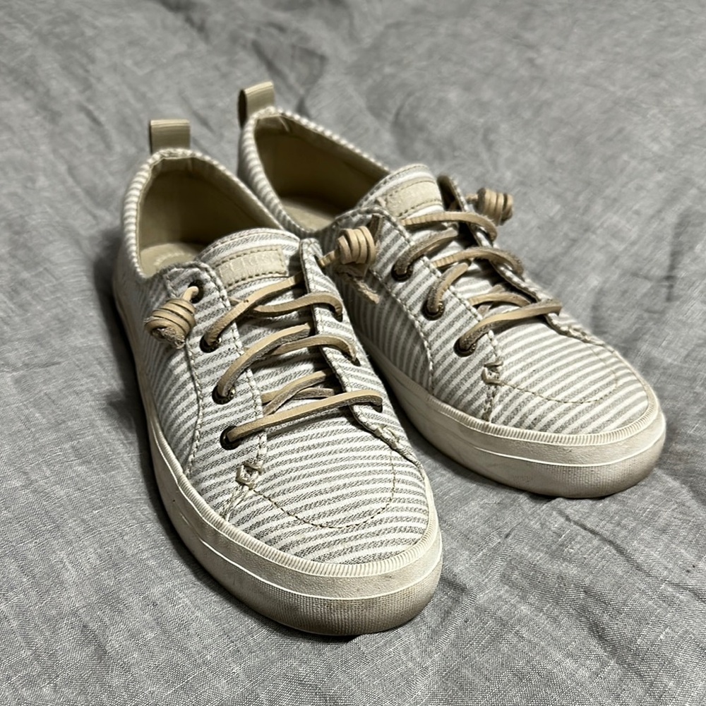 Sperry Gray and White Striped Sneakers